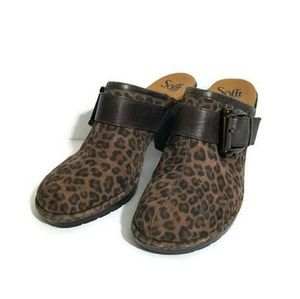 Sofft leather suede cheetah mule clog heels